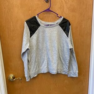 Gray Women's Sweater with Faux Leather Shoulders